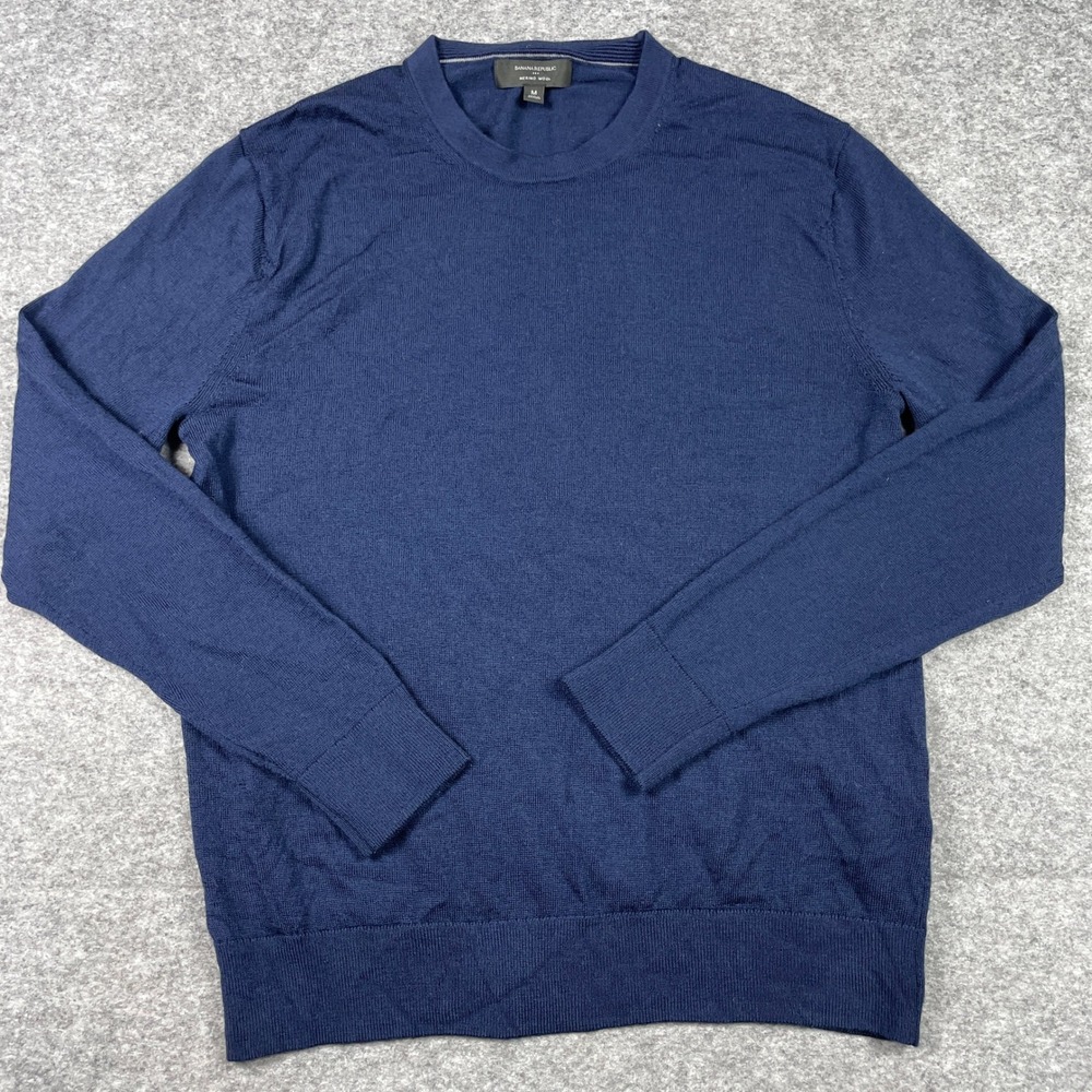 Banana Republic Sweater Mens M Blue Merino 100% Wool Crewneck Long Sleeve
